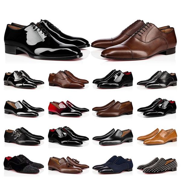 

size 39-47 mens dress shoes casual luxury designers genuine leather rivets patent leather red shoe flat black brown men outdoor business par
