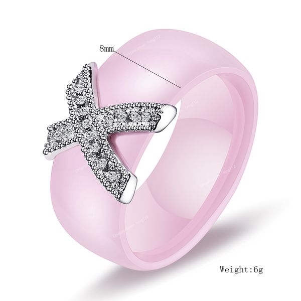 

fashion jewelry women ring with aaa crystal 8 mm x cross ceramic rings for women wedding party accessories gift design fashion jewelryrings, Golden;silver