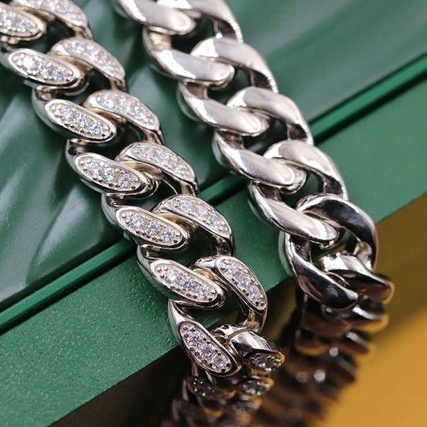 

custom single rows hip hop chain with ice moissanite diamond 10mm width silver necklace men cuban chain