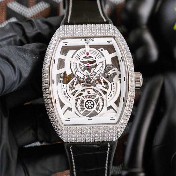 

luxury milles fm new men's full sky star mechanical watch men's watch fashion luxury barrel shaped diamond creative large dial wat, Slivery;golden
