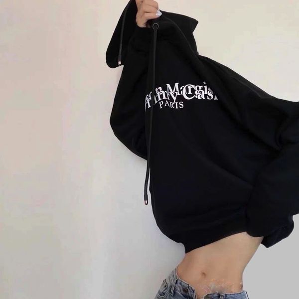 

high version 3m reflective design margiela magilla style digital letters hooded sweatshirt for men and women, Black
