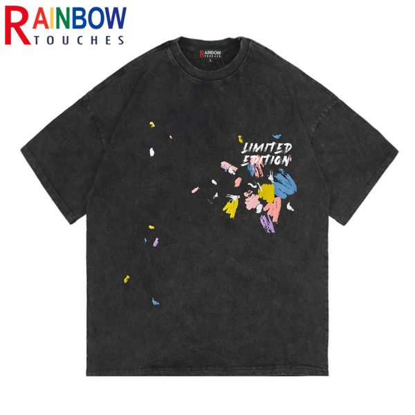

mens tshirts rainbowtouches halfsleeve tshirt high street vintage graphic t shirt loose casual fashion blind box pattern 230417, White;black