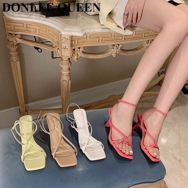 

sandals fashion women sandals narrow band vintage square toe high heels buckle strap gladiator sandals luxury brand shoes for party 230418, Black