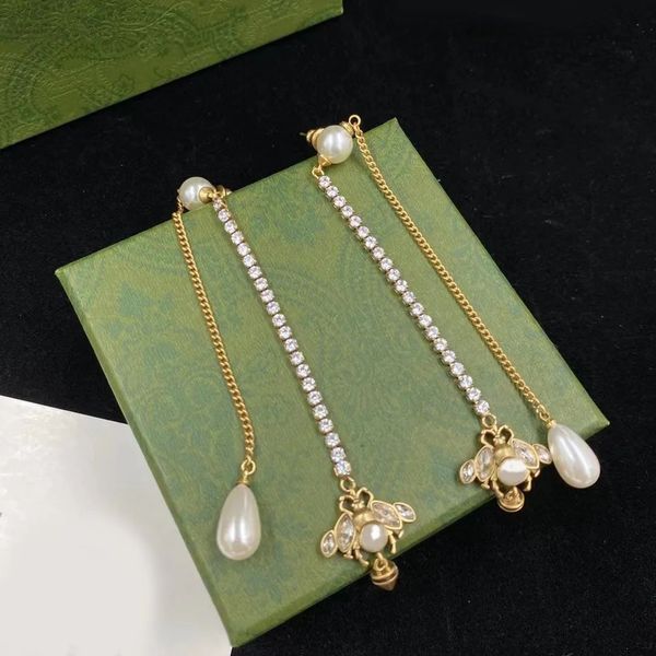 

dangle earrings new fashion luxury brand designer little bee pearl tassel pendant luxury earring wedding engagement party gift with box, Silver