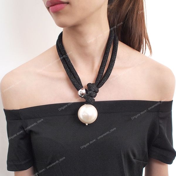

big imitation pearl statement chokers necklaces for women fashion thick rope adjustable pendant necklaces jewelry fashion jewelrynecklace bi, Silver