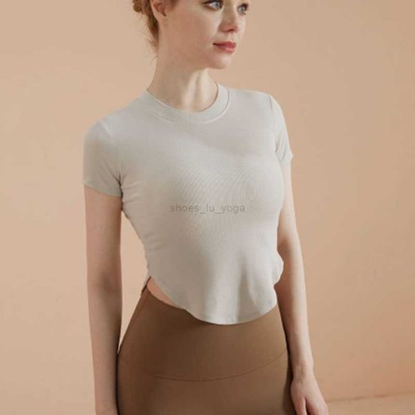 

lu yoga lu new yoga clothes short-sleeved fitness sports v-neck button short tight running casual short-sleeved t-shirt women