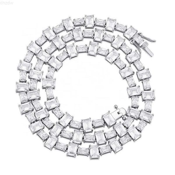 

new pink baguette necklace 6mm tennis chain iced out cubic zirconia hip hop fashion jewelry gift, Silver