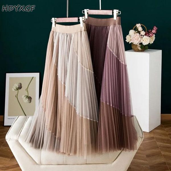 

capris new spring mesh skirts pleated skirt tennis skirt bohemia skirts womens 2022 harajuku long brown rainbow skirt women long skirt, Black;white