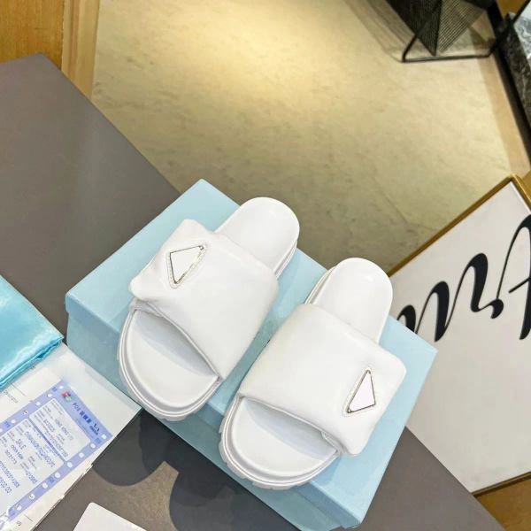

designer padded napa sandals brand slippers sandals mule summer flat leather heel sandals women's fashion soft smooth triangle logo siz, Black