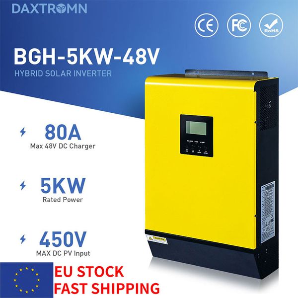 

5000w hybrid solar inverter 48v 220v pure sine wave inverter built in 80a mppt charge controller parallel kit with grid feedback