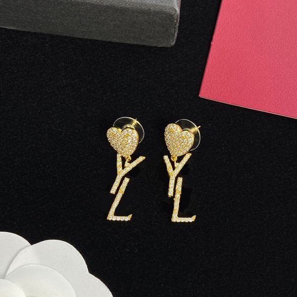 

fashion brand y letter studs pearl love heart diamond earrings designer jewelry luxurys silver needle for women valentine's day jewelry, Golden;silver