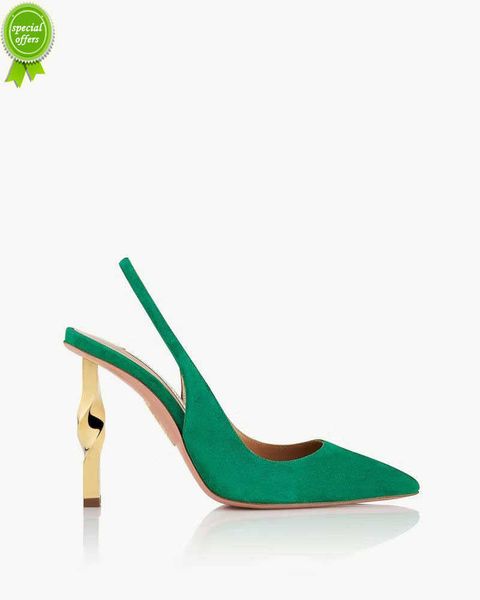 

designer sandals aquazzura perfect shoes pumps twist sling 105 pumps green golden twisted heel fashion party, Black