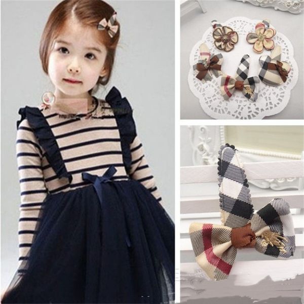 

ribbon plaid bows girls hair clip luxury lattice flowers accessories for kids princess hairpins children's day party barrettes z1605, Slivery;white