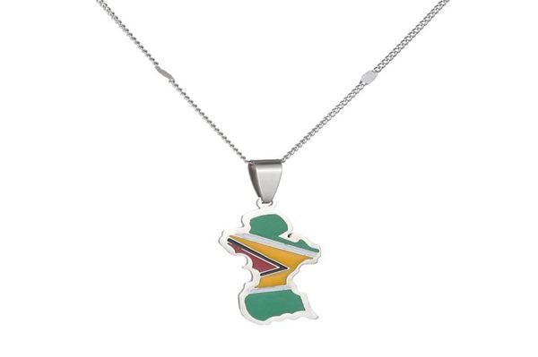 

guyana map flag pendant necklace women girls guayana jewelry4308980, Silver