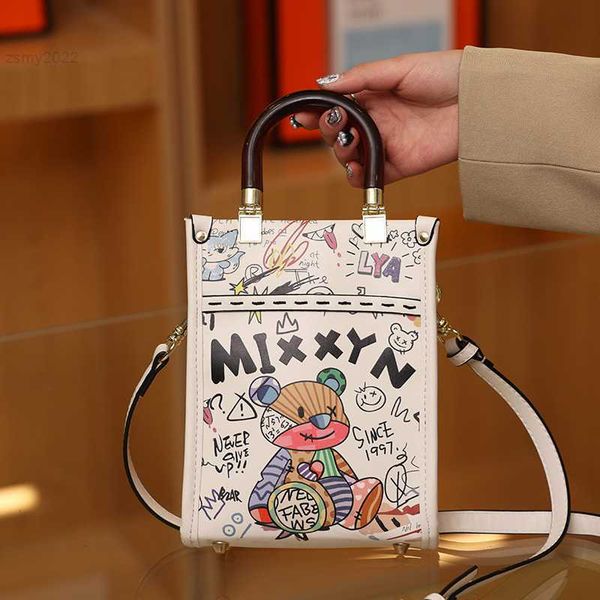 

shoulder bags women's bag 2023 trend fashion graffiti bag cartoon bears handbag pu leather shoulder crossbody bag for women