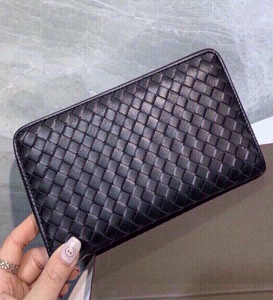

weaving clutch bag women coin purse card bags lady wallet fashion hand knitting zipper classic sheepskin genuine leather short lon3400149, Red;black