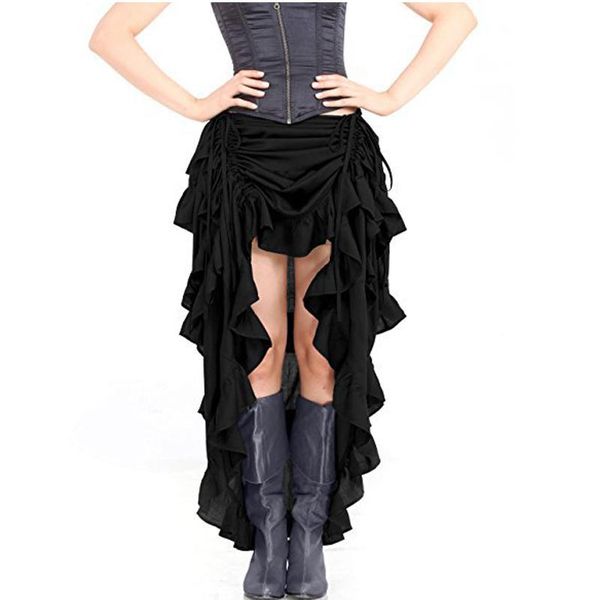 

dresses plus size lady steampunk corset floor length skirt costume gothic vintage hippy pirate layer drawstring outfit, White;black