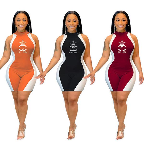 

2023 brand designer women skinny jumpsuits fashion casual letter rompers sleeveless shorts summer clothing dhl 4830, Black;white