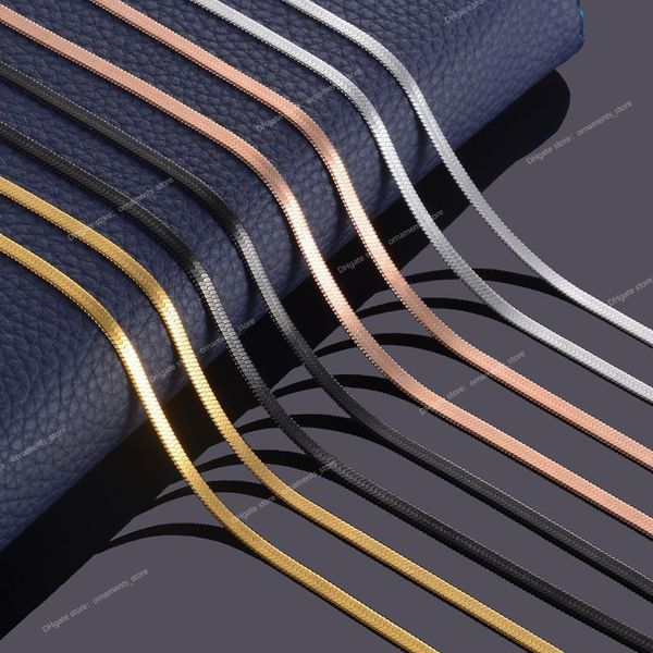 

width 3mm stainless steel flat necklace gold color waterproof filmy snake chain men gift jewelry various length fashion jewelrynecklace jewe, Silver