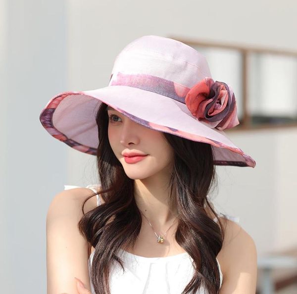 

wide brim hats elegant sun hat for women summer large ladies fashion flower fisherman antiuv travel beach 20227643780, Blue;gray