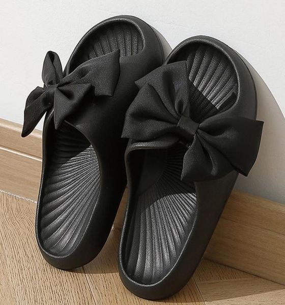 

slippers summer thick bow tie women indoor home sandals couples bathroom slides nonslip soft house femmeslippers4292396, Black