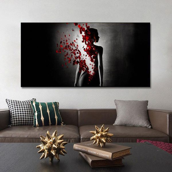 

abstract nude woman with rose flowers canvas art posters home decorative canvas painting wall art picture living room home decor