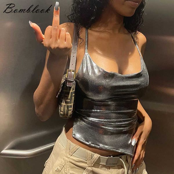 

women's tanks camis bomblook d22tp152 solid color shiny bodycon y2k style vest 2022 new summer ladies camisole casual basic j230417, White