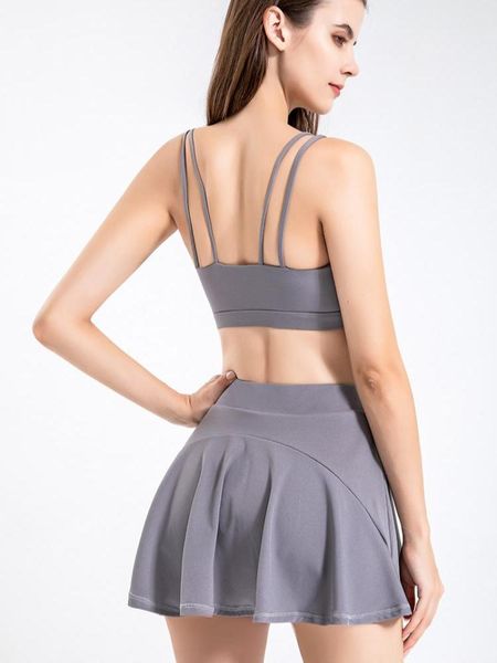 

dresses full set yoga sportswear bra short skirt running suit fitness quick dry tennis antilighting skirts with pocket, White;black