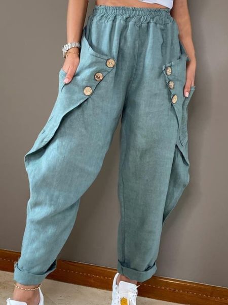 

women's pants capris cotton and linen trousers in spring and summer women's waist national style retro pocket harem trousers jogge, Black;white