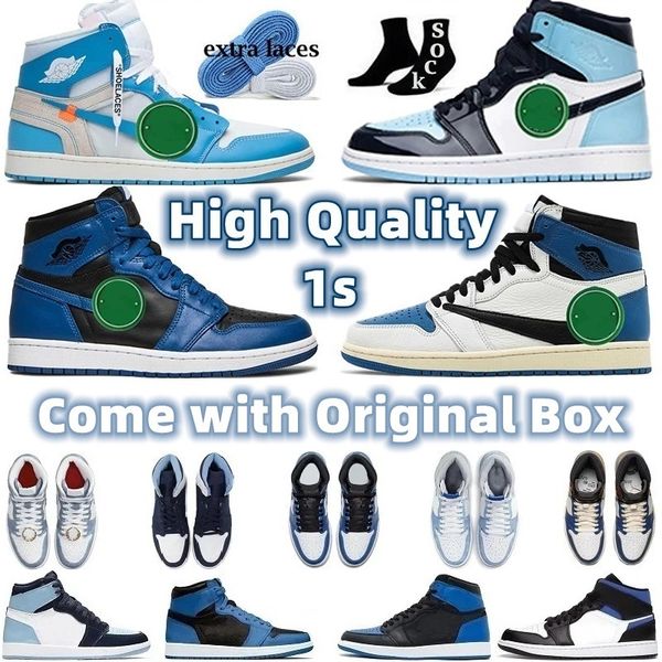 

jumpman 1 university blue basketball shoes 1s with box sports shoes genuine leather og high unc patent hyper royal mocha homage designer sne, Black