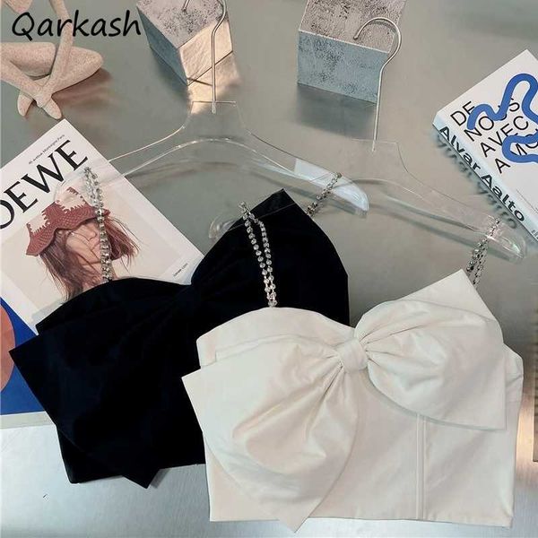 

women's tanks camis camisole women kaii big bow crop spaghetti straps slim girls party club inside solid color maiden hipster korean i, White