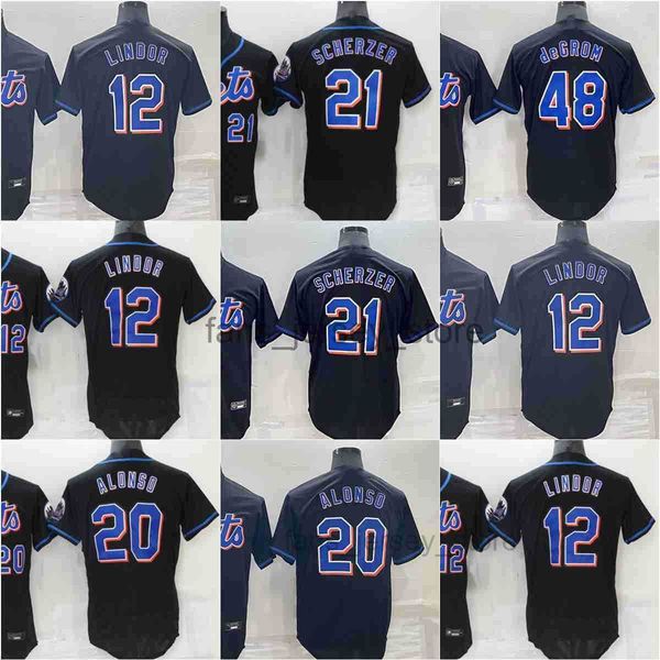 

12 francisco lindor baseball jersey 20 pete alonso 21 max scherzer 48 jacob degrom stitched jerseys, Blue;black