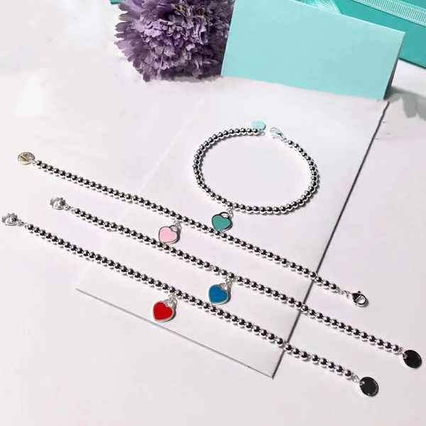 

designer heart beaded bracelet women couple stainless steel strands chain gifts for girlfriend luxury jewelry accessories wholesale, Black