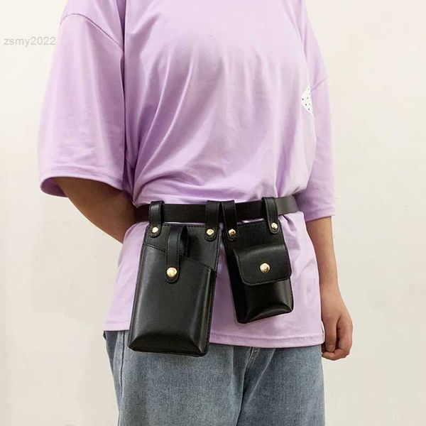 

shoulder bags 2 pieces women's belt bag pu waist bags female fanny pack hip hop motorcycle chest bag for phone waist pack fashion bum p
