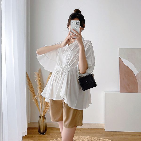 

sleep lounge maternity suit shirt summer white baby shirt two-piece summer loose casual shorts thin outer wear maternity clothes sets 230419