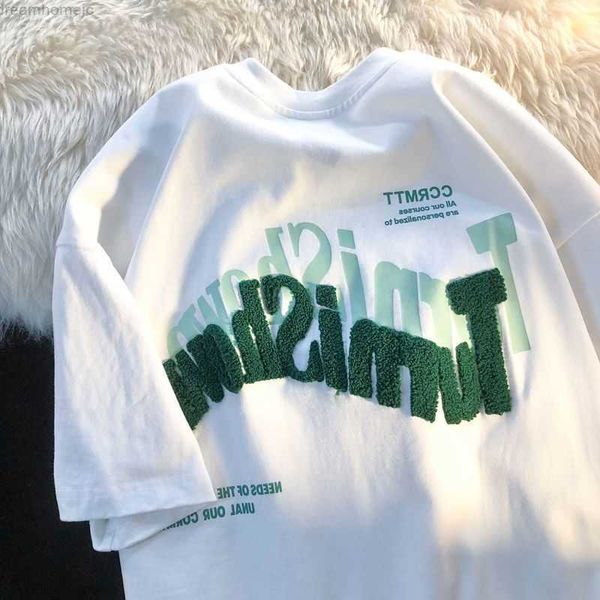 

american letter embroidery short-sleeved t-shirt women's 2022 new summer y2k high street casual loose couple round neck t-shirt 0419, White