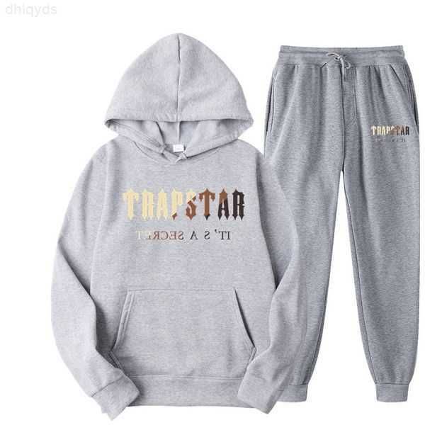 

brand tracksuit trapstar designer new printed sportswear men 15 colors warm two pieces set loose hoodie sweatshirt pants sets hoodie jogging, Gray