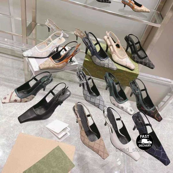 

designer slingback sandals mid heel sandal slippers black mesh with crystals sparkling print shoes rubber leather summer ankle strap slipper
