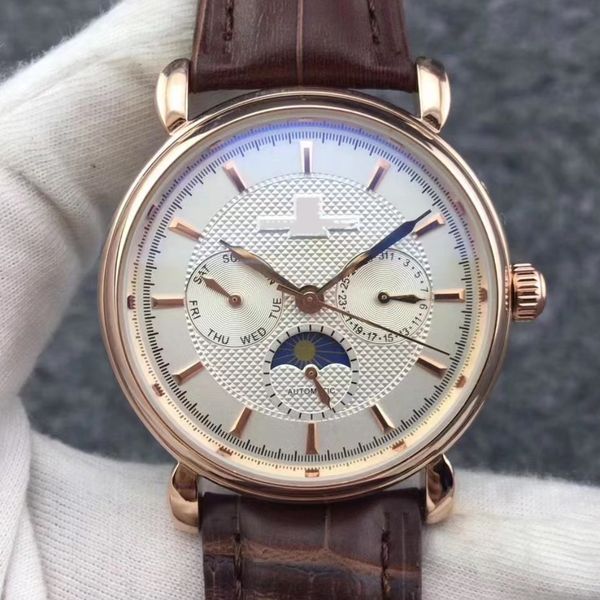 

luxury mens aaa watch designer watches brown leather fashion mechanical watch men's stainless steel automatic movement sports watches, Slivery;brown