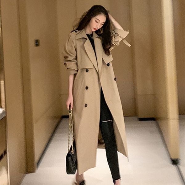 

women's jackets autumn winter medium length knee loose casual fashion coats korean trench fall outfit 230418, Black;brown
