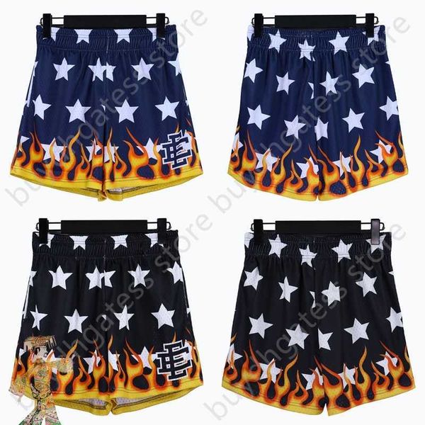 

men's shorts eric emanuel high street retro black blue starlight flame pattern drawstring elastic waist short pants, White;black