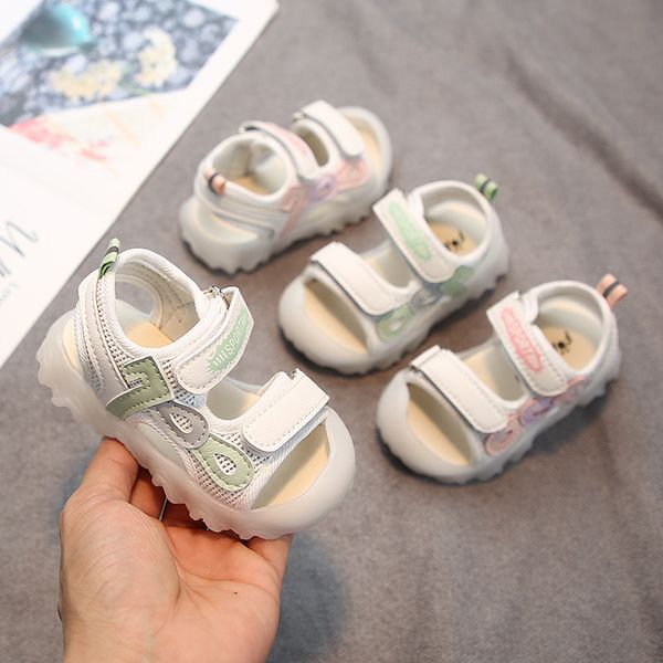 

breathable mesh walking shoes 2023 new spell color summer children' sandals flat soft sole sandals boys and girls' sandals, Black;grey