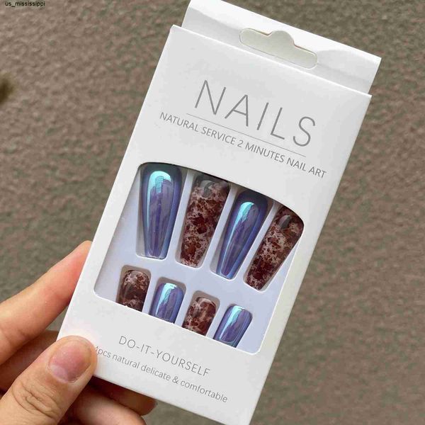 

false nails 24pcsset detachable long coffin fake nails european rainbow ballerina full nail art tips colorful beauty artificial false nails, Red;gold
