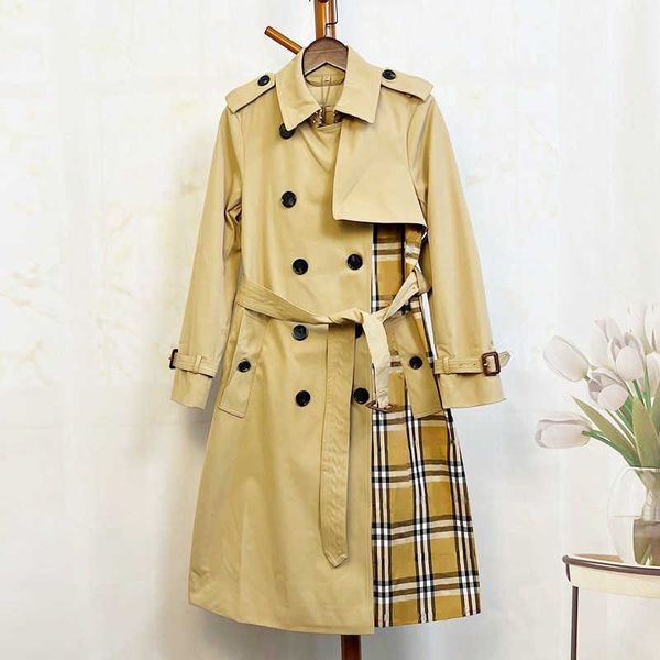 

long style womens windbreaker designer coat british style double-breasted cardigan coats waterproof cotton waist long sleeves windbreakers, Tan;black