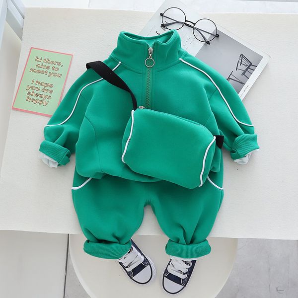 

Boys Clothes Sets 2023 New Spring Autumn Children Cotton Coats Pants Bag 3pcs Tracksuits for Baby Clothes Kids Sports Suit 1-5T, Green