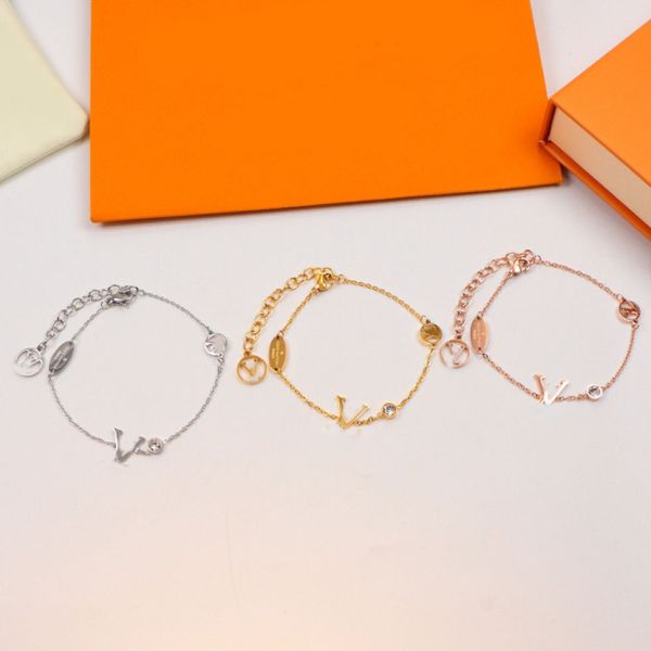 

Gold Silver Letter Pendant Charm Bracelet Crystal Link Chain Bangle Luxury Brand Designer Men Women Titanium Steel Classic Wedding Jewelry High Quality
