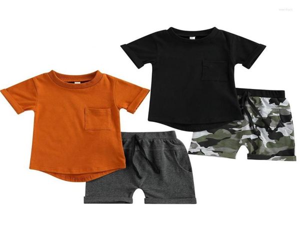 

clothing sets 2pcs kids baby boys clothes set summer toddler short sleeve pocket tshirt printedsolid shorts casual outfits 6487363, White