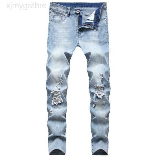 

men's jeans blue black white sweatpants hole pants casual male ripped skinny trousers slim biker outwears 1khin