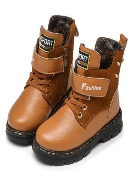 

boys leather cool ankle boots midcalf winter warm plush with rivet toddler little big kid boots size 26413109544, Black