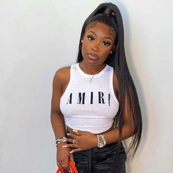 

women's undershirt summer models in europe and the united states fashion women's fashion print letter pattern pit stripes small un, White